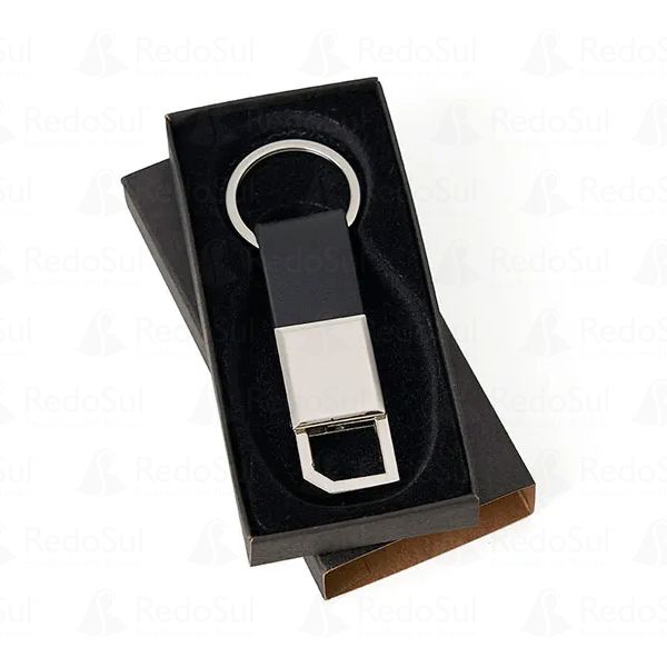 Chaveiro Personalizado em metal cromado e material sintético preto Chaveiro Personalizado em metal cromado e material sintético preto